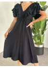 Yakası Gipe Ve Volanlı Astarlı Elbise Siyah