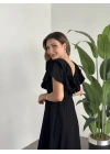 Yakası Gipe Ve Volanlı Astarlı Elbise Siyah