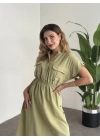 Yanı Çıt Çıtlı Terni Elbise Yağ Yeşili