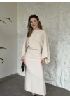 Yarasa kol maxi elbise bej