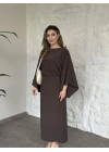 Yarasa kol maxi elbise kahve