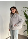 Zr fermuarlı teddy hırka gri