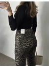 Zr marka kesik paça leopar desen pantolon