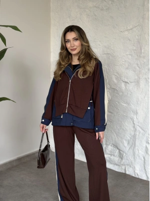 Paraşüt kumaş garnili takım kahve