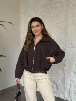 Premium kalite Torino kumaş beli kemerli trenç ceket kahve