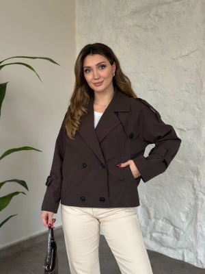 Premium kalite Torino kumaş kruvaze model kolları kemerli trenç kahve