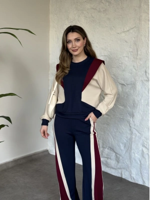 Vatkalı 3 renk eşofman takımı Lacivert