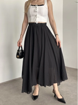 Asimetrik kesim astarlı uzun etek siyah