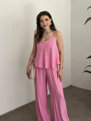 Askısı ayarlanabilir tensel kumaş takım pembe