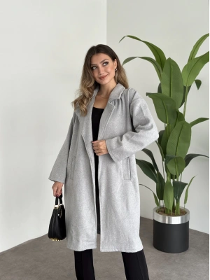 Astarsiz kaşe uzun trenç gri