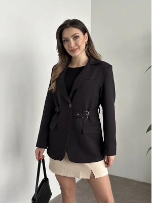 Beli kemer detaylı blazer ceket siyah