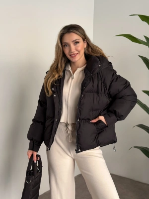 Buffy oversize kapşonlu şişme mont siyah