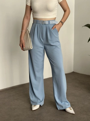 Enine boyuna likralı kemerli pantolon bebek mavisi