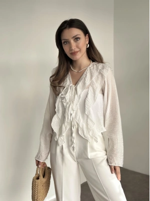 Fırfırlı gömlek bluz beyaz