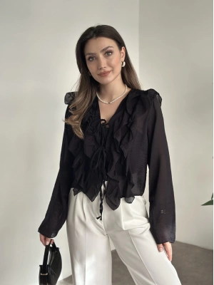 Fırfırlı gömlek bluz siyah