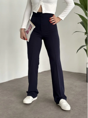 İkonik model enine boyuna full likralı düğmeli pantolon Lacivert