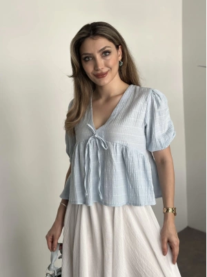 Karpuz kol müslim kumaş bluz bebek mavisi