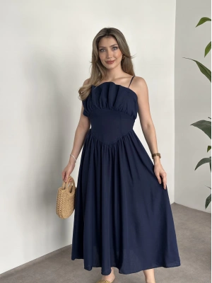 Keten korseli elbise lacivert