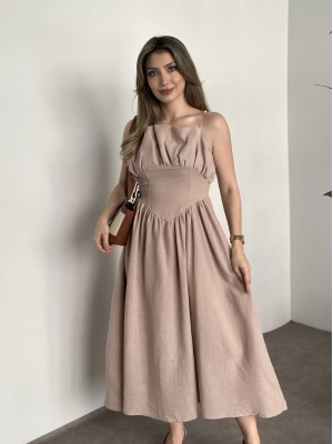 Keten korseli elbise vizon