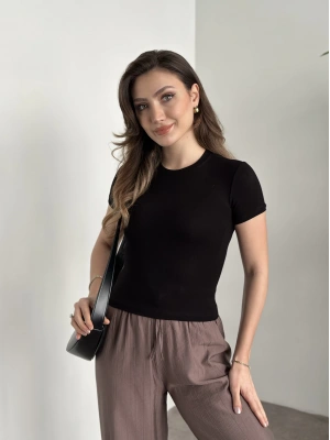 Kısa kol normal boy modal kumaş body siyah