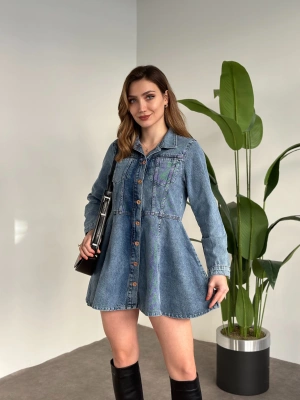 Kot Mini Gömlek Yaka Elbise
