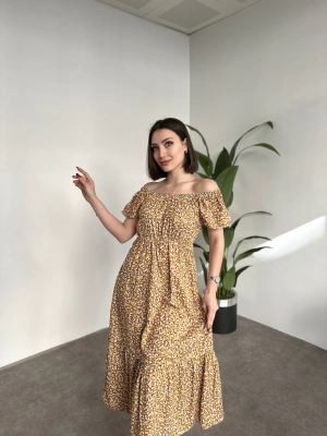 Madonna yaka viskon elbise sarı küçük çiçekli