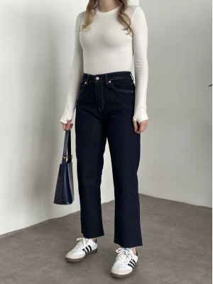 Marka etiketli boyfit jean koyu