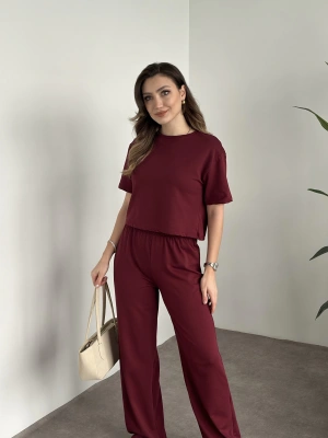 Marka etiketli modal iki iplik eşofman takımı bordo