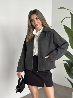 Marka model kısa astarlı kaşe ceket antrasit