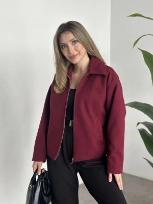 Marka model kısa astarlı kaşe ceket bordo