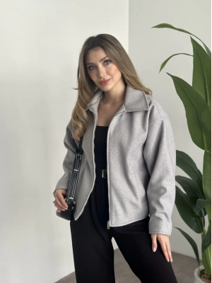 Marka model kısa astarlı kaşe ceket gri