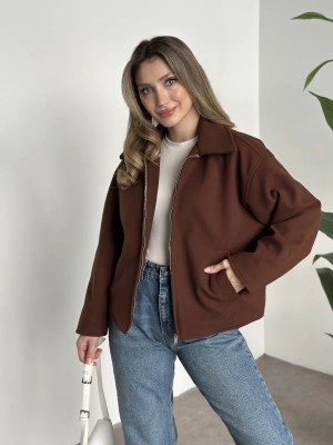 Marka model kısa astarlı kaşe ceket kahve