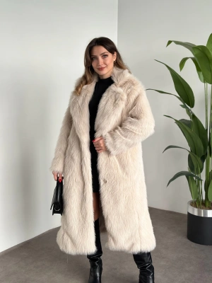 Maxi boy uzun lolita kürk kaban krem