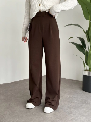 Meşhur Beli Cırt Cırtlı Bol Paça Pantolon Acı Kahve
