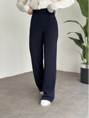 Meşhur Beli Cırt Cırtlı Bol Paça Pantolon Lacivert