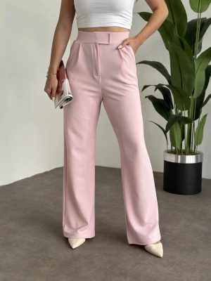 Meşhur Beli Cırt Cırtlı Bol Paça Pantolon Pembe