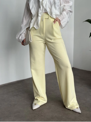 Meşhur Beli Cırt Cırtlı Bol Paça Pantolon sarı