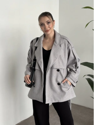 Oversize ara boy standart kaşe kaban gri