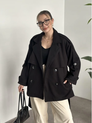 Oversize ara boy standart kaşe kaban siyah