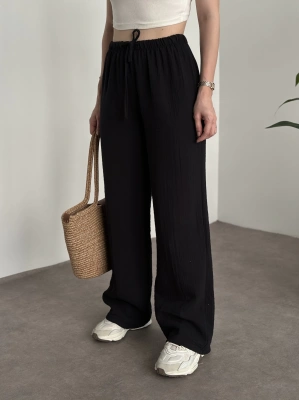 Pamuklu keten şalvar pantolon siyah