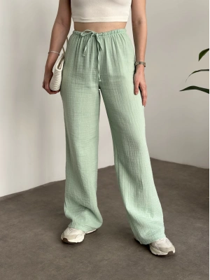 Pamuklu keten şalvar pantolon yeşil