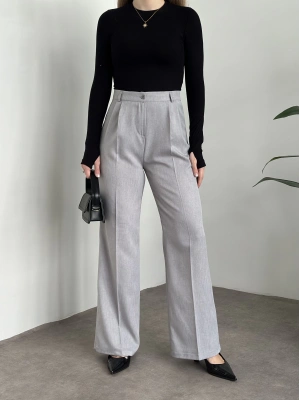 Pensli palazzo ince kumaş pantolon gri