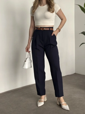 Premium dabıl kumaş kemerli pantolon lacivert