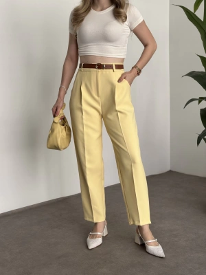 Premium dabıl kumaş kemerli pantolon sarı