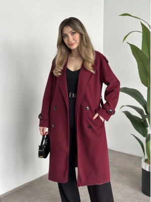 Premium kalite astarlı kaşe kaban bordo