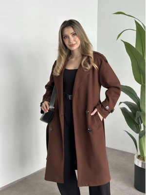 Premium kalite astarlı kaşe kaban kahve