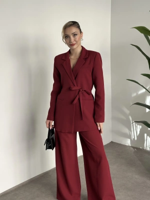 Premium yandan bağlama detaylı double kumaş takım bordo