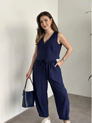 Şalvar kesim pantolon yelekli takım lacivert