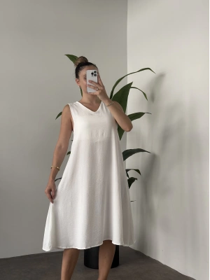 Sıfır Kol Ayrobin Elbise Beyaz