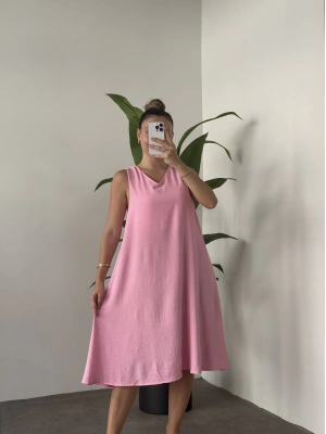 Sıfır Kol Ayrobin Elbise Pembe